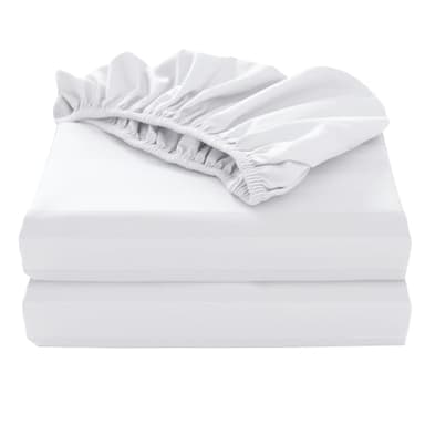 2-Pack Pure Cotton Twin XL Fitted Sheet for Adjustable Bed Split King, 600 TC 16" Deep Pocket Egyptian Cotton Fitted Sheet (2pcs, Twin XL, Stripted White)