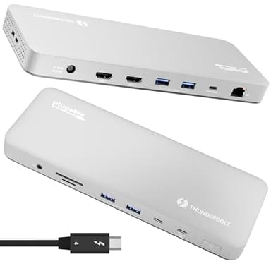 Plugable Thunderbolt 4 Dock for M4/M5 MacBook Air & Pro: 100W Charging Driverless Laptop Docking Station with 4K HDMI Dual Monitor or Single 6K, 6X USB, SD, Ethernet, Thunderbolt Certified (TBT-UDM)