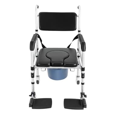 Shower Chair with Wheels, Rolling Commode Chair for Toilet with Arms, Adjustable Height Folding Bath Commodes for Inside Shower, Bedside Wheelchair Bathroom Chairs for Elderly Disabled Injured