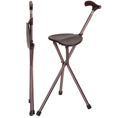 Switch Sticks Folding Walking Cane With Seat For Seniors & Adults, 34” Tall Quad Cane Chair, Lightweight Aluminum Frame - Supports 220 Lbs, Ergonomic Non-Slip Handle - Travel & Outdoor - FSA/HSA