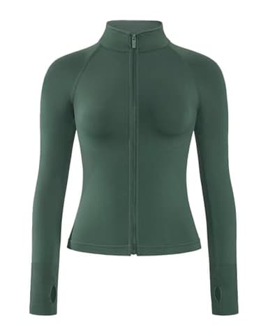 AUROLA Influence Athletic Workout Jacket for Women, Lightweight Slim Fit Full Zip Running Yoga Sports Jacket with Thumb Holes(Eden Green,Medium)