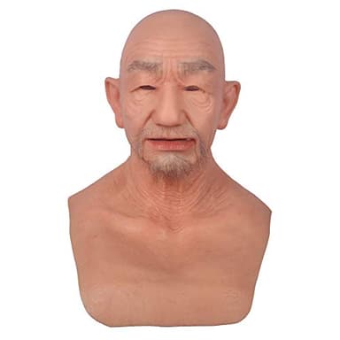 YIQI Silicone Realistic Old Man Face Silicone Mask for Cosplay Halloween Handmade Costumes (Ivory white)