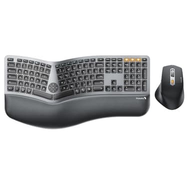 ProtoArc Ergonomic Keyboard Mouse, EKM01 Plus Full Size Wireless Bluetooth Ergo Keyboard Mouse Combo, Cushioned Palm Rest, Split Design, Rechargeable, Compatible for Windows, Mac OS - Gray and Black