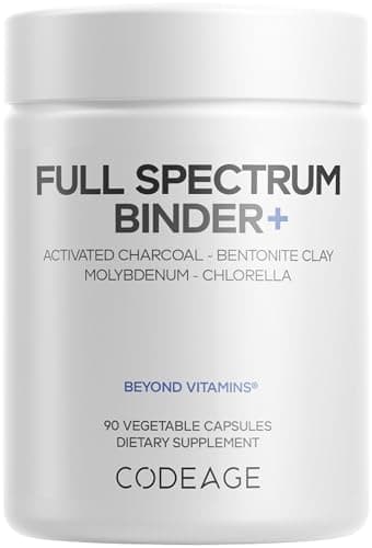 Codeage Binder + Systemic Binder Supplement - Activated Charcoal Pills, Bentonite Clay Mineral Powder, Fulvic & Humic Acids, Molybdenum, Carbon Forms - 90 Capsules