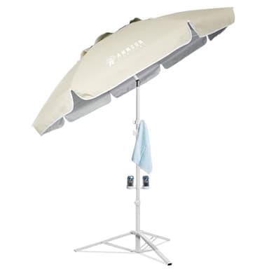 AMMSUN Shade Umbrella, Premium Portable Umbrella with Stand, 6.5ft Lightweight Free Standing Canopy for Sporting Games, Adjustable Instant Sun Protection and Easy to Carry, Beige