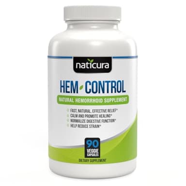 Naticura Hem-Control - Fast Effective Hemorrhoid Treatment Supplement - Powerful Formula to Promote Symptom Relief, Shrinking of Hemorrhoids, Ease Discomfort - 90 Vegan Capsules - Made in USA