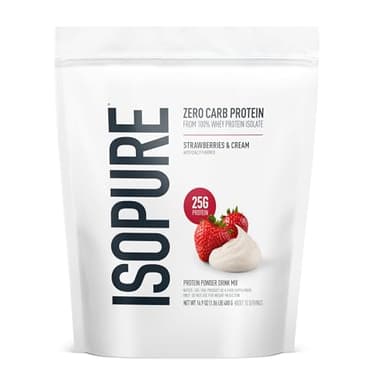 Isopure Zero Carb 100% Pure Whey Isolate Protein Powder, Gluten Free, With Vitamins, Strawberries & Cream, 25g Protein Per Serving, 1 Lb, 15 Servings (Packaging May Vary)