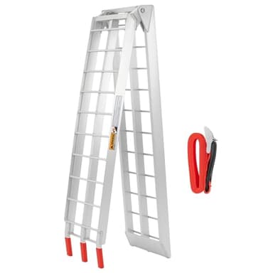 VENDAV Aluminum Motorcycle Ramp, 7.5 ft Folding Dirt Bike Ramp for Pickup Trucks, 750 lb Capacity, Crossbar Rungs, Rubber-Tipped Fingers, 89 x 12 in, 1 Pc