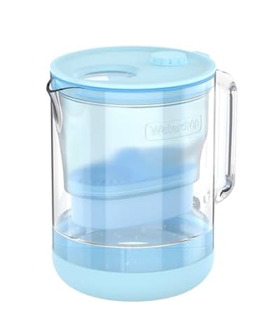Waterdrop PT-72B-A Glass Alkaline Water Filter Pitcher, 7-Cup, Eco-Friendly, Enhances Alkaline Water, for Home & Office, Reduces PFOA/PFOS, Chlorine, Cadmium, Copper & Mercury, Blue