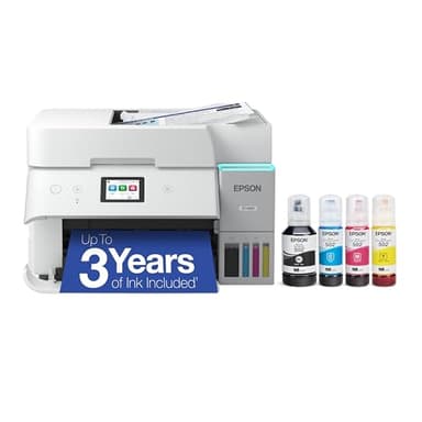 Epson EcoTank ET-4950 Wireless All-in-One Color Supertank Printer with up to 3 Years of Ink Refillable Tanks, Perfect for Office, 18 PPM, 2.4" Colorful Touchscreen, Auto Document Feeder - White