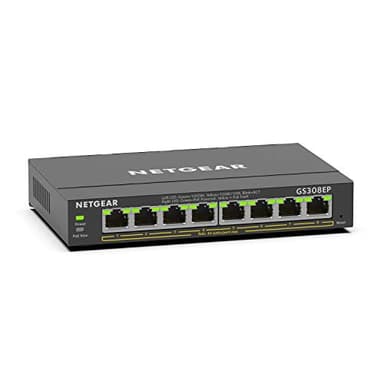 NETGEAR 8 Port PoE Gigabit Ethernet Easy Smart Managed Essentials Switch (GS308EP) - with 8 x PoE+ @ 62W, Desktop or Wall Mount