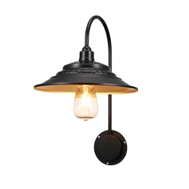 XIFEINIU Solar Barn Lights Upgrade, 1PC Waterproof Wall Light Fixture, Rustic Vintage Metal Gooseneck Solar Wall Mount Lights with Gold Interior, for Outdoor Barn Shed Garage Porch (Black)