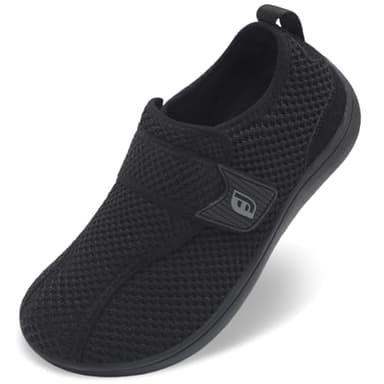 JOINFREE Diabetic Wide Walking Shoes for Women & Men with Adjustable Upper, Zero Drop Non Slip Casual Sneakers Comfortable for Swollen Feet, Edema, Arthritis & Elderly Black Size Women 9/Men 7