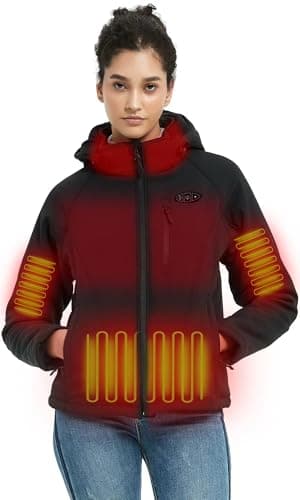 LOFINIMO Heated Jackets for Women with Battery Pack Included, Softshell Womens Heating Jacket Hood, Outdoor Electric Coat