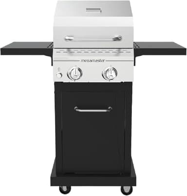 Megamaster Deluxe 2-Burner Gas Grill with Foldable Side Tables, 418 SQ In Cooking Space, 28000 BTUs, Stainless Steel Lid, Propane BBQ Grill for Outdoor Cooking, Patios, Backyards and More - 720-0864MA