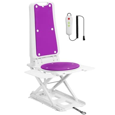 Portable Floor & Bath Lift ，Lightweight Foldable IP68 Waterproof Lift for Seniors，Electric Chair Lift, Remote Control Floor Lift with Padded Backseat, Bathtub Lift Elderly from Floor (Purple)