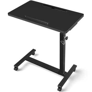 Eocnrhe Adjustable Overbed Bedside Table, Hospital Bed Table with Wheels, Portable Rolling Desk, Mobile Small Standing Desk, Rolling Laptop Stand, Computer Cart