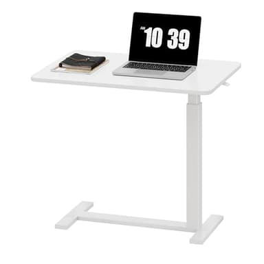 Sweetcrispy Overbed Bedside Table with Wheels, Adjustable Hospital & Home Use Bed Table, Rolling Laptop Table, Mobile Standing Desk, White