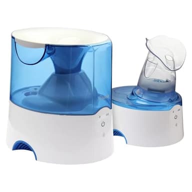Crane Steam Inhaler & Warm Mist Humidifier, 0.5 Gallon, Humidifier FSA Eligible, Blue & White, Ideal Humidifiers for Bedroom, Sinus Inhaler, Vaporizer HSA, Vaporizer For Congestion