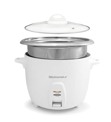 Elite Gourmet ERC-2020 Electric Rice Cooker with Stainless Steel Inner Pot Makes Soups, Stews, Grains, Cereals, Keep Warm Feature, 20 Cups Cooked (10 Cups Uncooked), White
