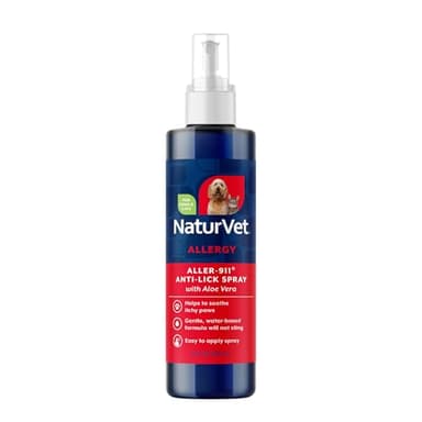 NaturVet Aller-911 Anti-Lick Paw Spray for Dogs & Cats – Includes Aloe Vera – Helps Sooth Itchy Paws, Offers Dog & Cat Allergy Support – Helps Discourage Pet Licking – 8 Oz. Spray
