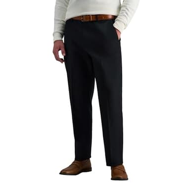 Haggar mens Premium No Iron Khaki Classic Fit Expandable Waist Flat Front Pant, Black, 38x30