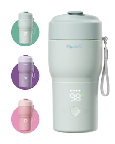 Papablic Pro Portable Bottle Warmer for Travel – 3X Faster Heating, Built-in Sterilizer, 5 Temp Settings, Baby Milk & Formula Warmer On the Go, Long Battery, Smart Keep Warm, Mint Green