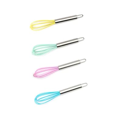 Mini Whisks 6 inch 4Pcs silica gel stainless steel Whisk, Hand Egg Mixer for Flour Cake Egg, Kitchen Cooking Baking Use Whisk （purple，yellow，cyan，blue）