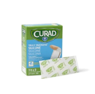Curad Truly Ouchless Silicone Adhesive Bandages, Fabric Bandages, For Delicate Sensitive Skin, 3/4X3 (50 Count)