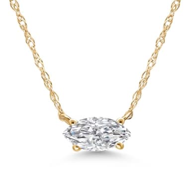 Gem Stone King 10K Yellow Gold Lab Grown Diamond Pendant Necklace For Women | Marquise Cut | DEF Color | VVS-VS Clarity | Gold Necklace For Women | With 18 Inch Gold Chain