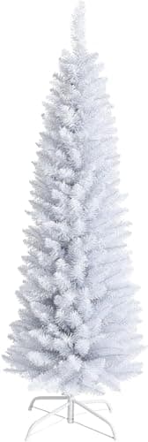 Giantex 7FT Artificia Pencil Christmas Tree, Realistic Unlit Pine Tree with 436 PVC Needles & Folding Metal Stand, for Indoor Outdoor Christmas Decoration