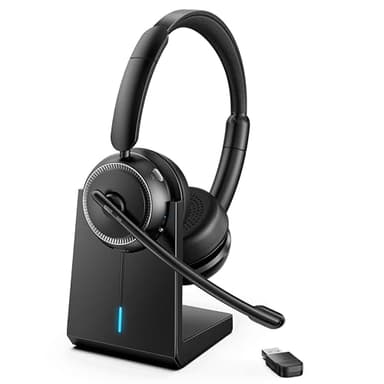 Upgrade ANC & ENC Headset with Microphone for PC, Wireless Headset with Mic for Work(Flip-to-Mute & USB Dongle), Bluetooth 5.4 Noise Cancelling Headphones with Mic for Call Center/Home/Computer/Phones
