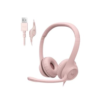 Logitech H390 Wired Headset for PC/Laptop, Stereo Headphones with Noise Cancelling Microphone, USB-A, in-Line Controls, Works with Chromebook - Rose