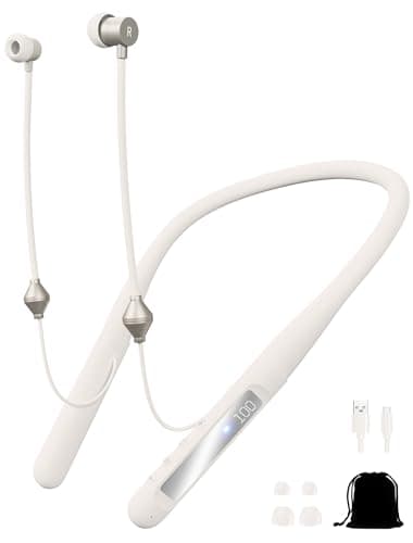 Air Tube Bluetooth Headphones with LED Battery Display,EMF Free Neckband Wireless Earbuds with 25H Playtime,HD Bass Airtube Headphone Emf Free with Mic And Controls,Airtube Earbuds For Sleep,Work,Gym