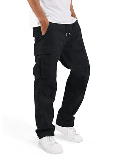 Tallemon Men's Casual Cargo Pants 30/32/34/36 Tall Inseam Hiking Pants Workout Joggers Loose Straight Sweatpants for Men 36" Black XL