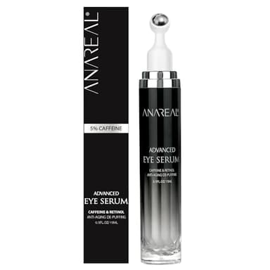 ANAREAL Eye Bags Treatment for Men - Eye Cream for Dark Circles & Caffeine Eye Serum and Eye Roller for Puffy Eyes