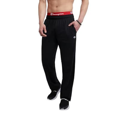 Champion Men's Open-Bottom Lounge Pants, Standard Fit, Lightweight 100% Cotton, Available in Regular and Big & Tall, Black, Large