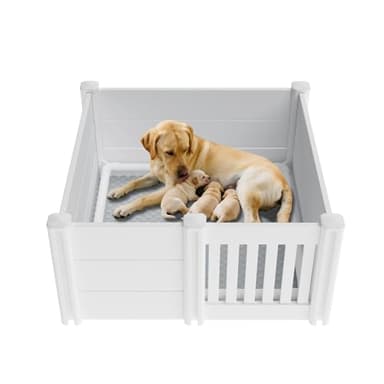 Whelping Box for Dogs, Puppies,48x48x18in,with Pig Rails Washable Pad,Suitable for Small Medium Large Breeds, White,Whelping Supplies