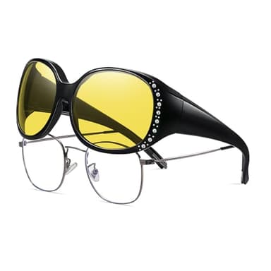 HAOLOTA Night Vision Driving Glasses Fit Over Glasses for Women, Anti Glare Polarized Nighttime HD Yellow Lens