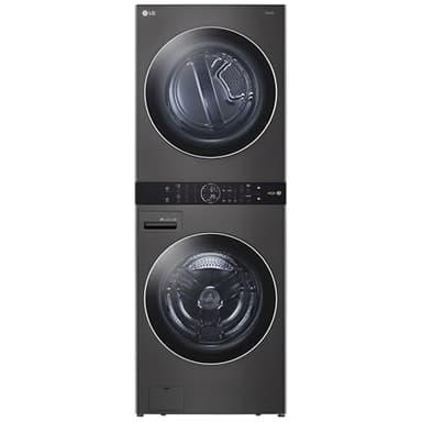 LG WashTower Stacked Smart Laundry Center 4.5 Cu.Ft. Front Load Washer Fully Automatic & 7.4 Cu.Ft. Gas Dryer in Black Steel w/Steam WKGX201HBA