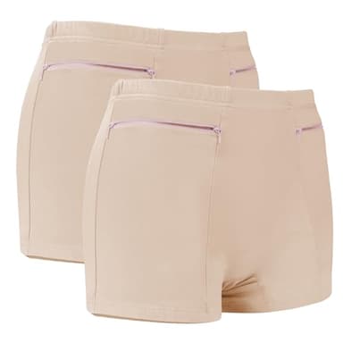 LUEXBOX Pocket Pantie for Women, Travel Underwear with Secret Pocket Panties Women's, Medium Size 2 Packs (Light Brown)
