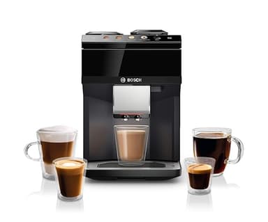 Bosch 500 Series Fully Automatic Espresso and Coffee Machine – Touch Control Panel, Milk Hose, Ceramic Grinder, Uses Beans & Ground Coffee, 9 One-Touch Drinks, in Black TPU40109