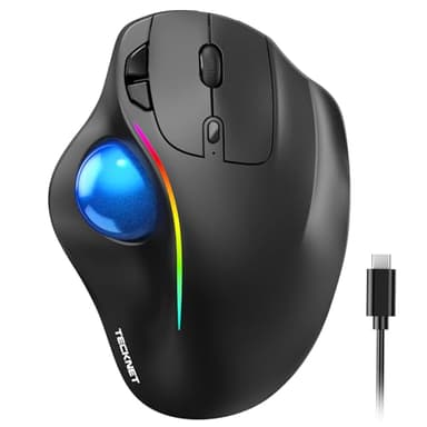 TECKNET Pro Wireless Trackball Mouse, Bluetooth Mouse with Ergonomic Thumb Control, USB-C Rechargeable, RGB Light Mice with Adjustable DPI, 3-Device Connectivity (BT or 2.4G),for PC/Mac/Laptop - Black