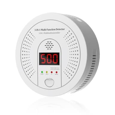 3-in-1 Fire Alarms Carbon Monoxide Smoke Detectors 10 Year Battery Powered with Clear LCD Display and Audible Alarm for Home Safety and Protection (Includes Battery)