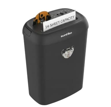Suntiko 14 Sheet Cross Cut Paper Shredder for Home Office Use with P-4 High Security and 6.6 Gallon Bin for Credit Cards CDs or Staples ETL Certified Black