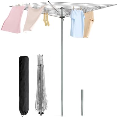 APEXCHASER Outdoor Umbrella Clothes Drying Rack, 164FT Metal Laundry Drying Rack, 4-Arms Rotary, Collapsible Clothesline for Lawn, Garden,Backyard, 67.52" H