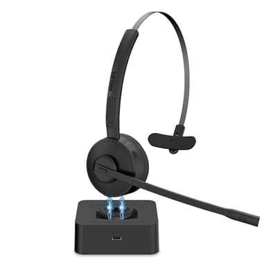 Philips Wireless Headset with Mic for Work, Mono Bluetooth Trucker Headset with AI Noise Cancelling Microphone & Mute Button, All Day Extended Talk Time, Headphones for Office Call Center Computer PC