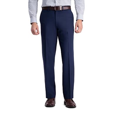 Haggar Men's Premium Comfort Classic Fit Flat Front Expandable Waist Pant, Blue, 38Wx31L