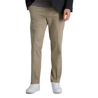 Haggar Men's Khaki Straight Fit Flat Front Flex Waistband Casual Pant Pants, -Medium Khaki, 34 x 32