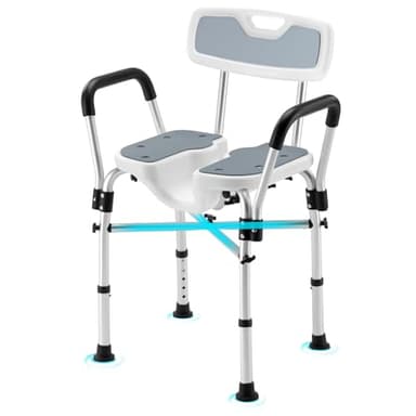 U-Shaped Shower Chair for Inside Shower, 600lbs Heavy Duty Shower Chair for Elderly and Disabled, Shower Chair with Arms and Back, Height Adjustable Bath Chairs for Seniors